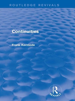 cover image of Continuities (Routledge Revivals)
